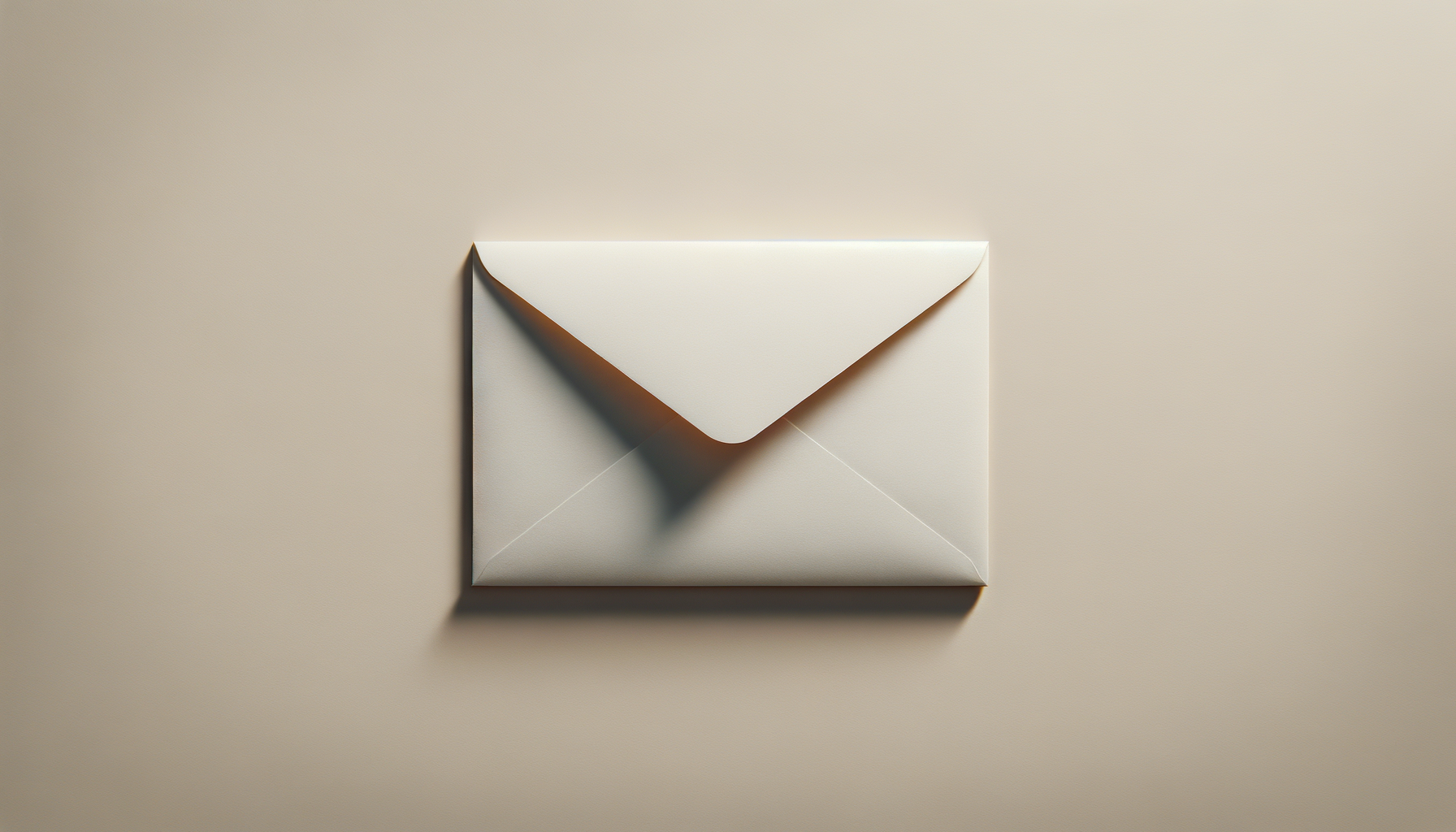 A closed white envelope with a triangular flap on a plain beige background, casting a slight shadow.