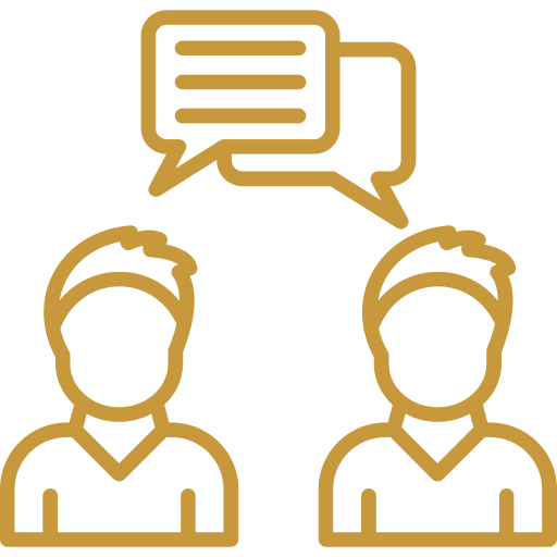 Icon of two people having a conversation with speech bubbles above them