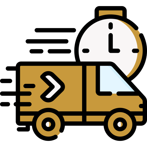 Icon of a delivery truck with a clock in the background, indicating fast or timely delivery.