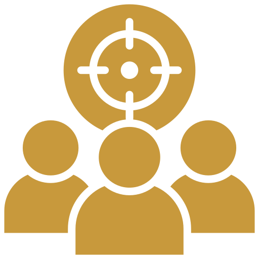Icon of three people with a target and crosshairs above them, representing focus or targeting a group.