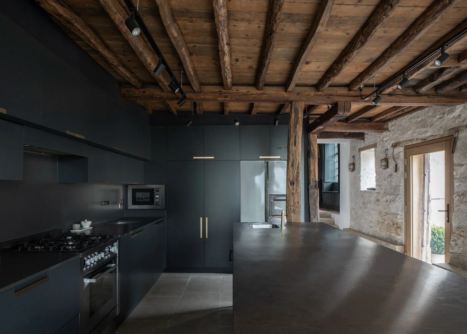 modern black matte kitchen dark wood ceiling parchment works northamptonshire