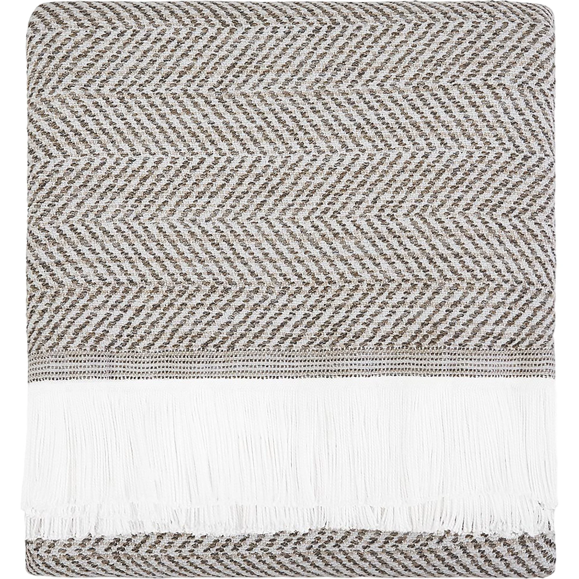 Herringbone Stain Resistant Indoor Outdoor Throw with detailed design in light brown.