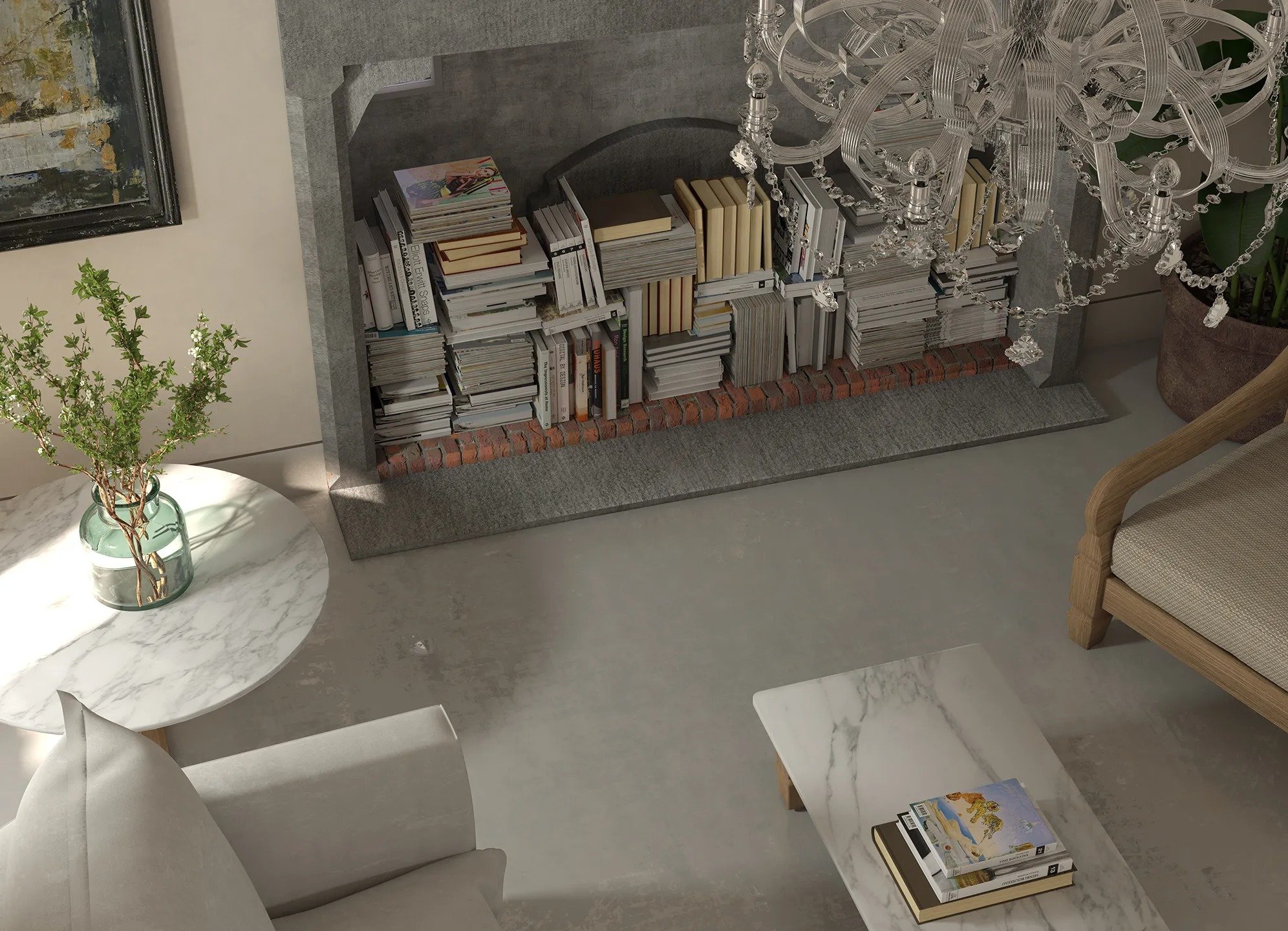 tuscany-fireplace-filled-with-books-marble-table-crystal-chandelier.jpg