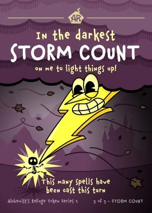 Cover of a children's book titled 'In the darkest STORM COUNT on me to light things up!'. It features a cheerful, yellow lightning bolt with eyes and a big smile, surrounded by dark storm clouds, stars, and a small skull and crossbones symbol near the lightning.