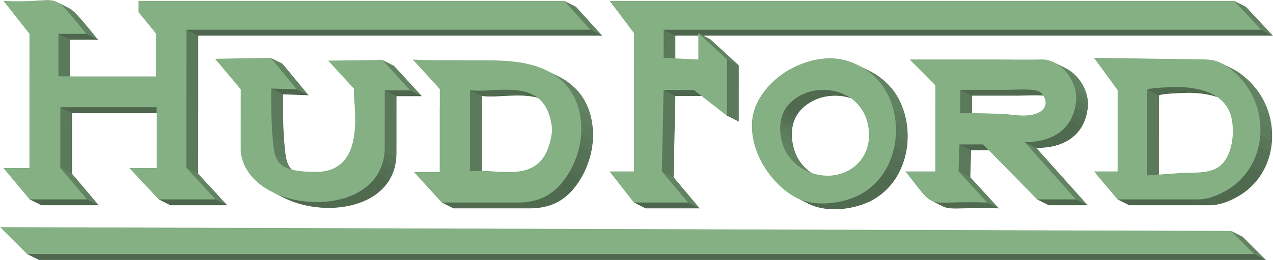 Green and black logo with the word "HUDFORD" in stylized 3D block letters.