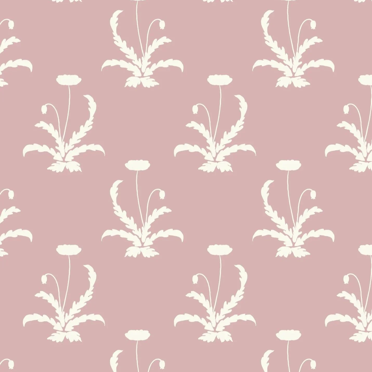 Gentle, romantic, and deeply considered, this korean poppy silhouette fabric and wallpaper features soft cream poppy and acanthus leaf silhouettes on a warm dusty rose ground. Inspired by traditional Korean Minhwa folk art, this tonal botanical print