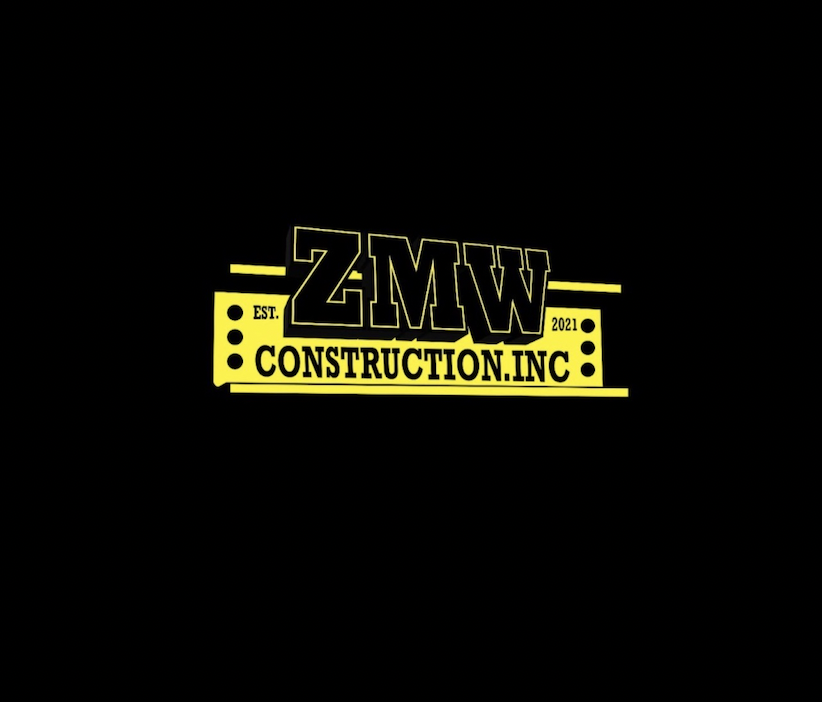 Yellow logo for ZMW Construction Inc., established in 2021, on a black background.