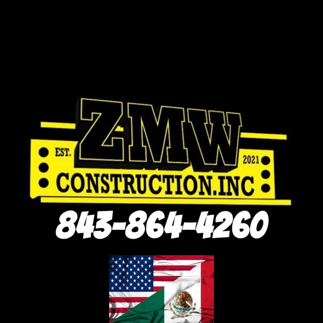 Logo for ZMW Construction Inc., established in 2021, with phone number 845-864-4260, featuring American and Mexican flags.