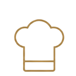 Gold chef hat icon representing private chef service, gourmet dining, and luxury culinary experiences.