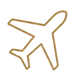 Gold airplane icon representing airport transfers and private travel arrangements.