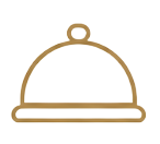 Gold cloche icon representing private chef service and luxury dining at a Caribbean villa.