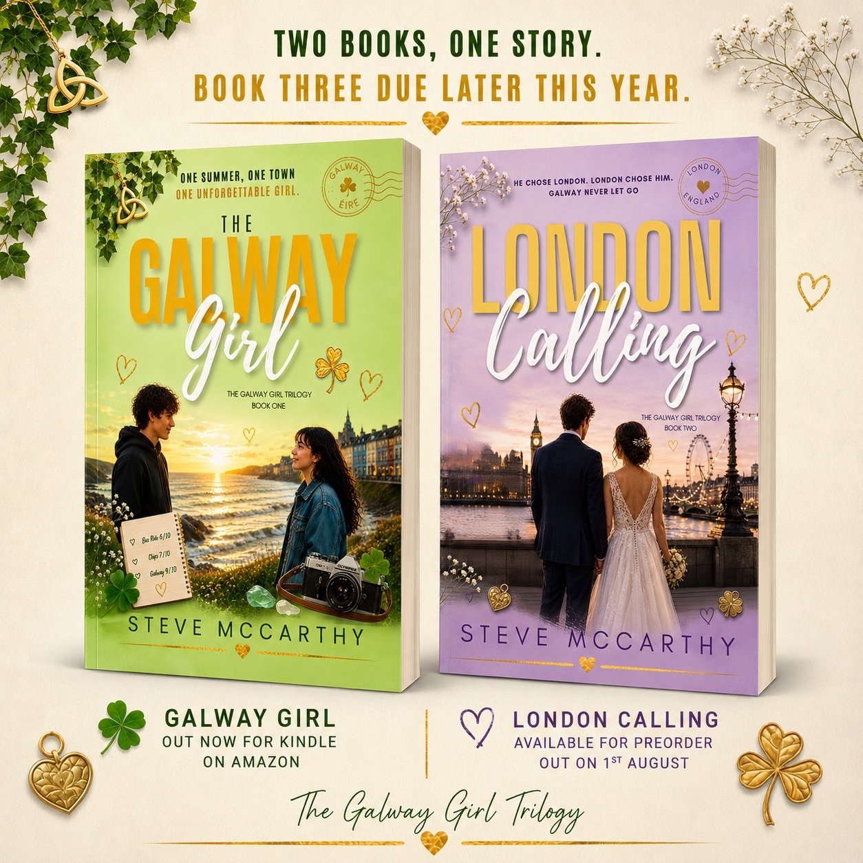 One summer in Galway changed everything... but the story is only just beginning. 💚💜

📖 The Galway Girl is available now for Kindle on Amazon.
💍 London Calling is available to pre-order now and releases on 1st August.
✨ And Book Three is coming la