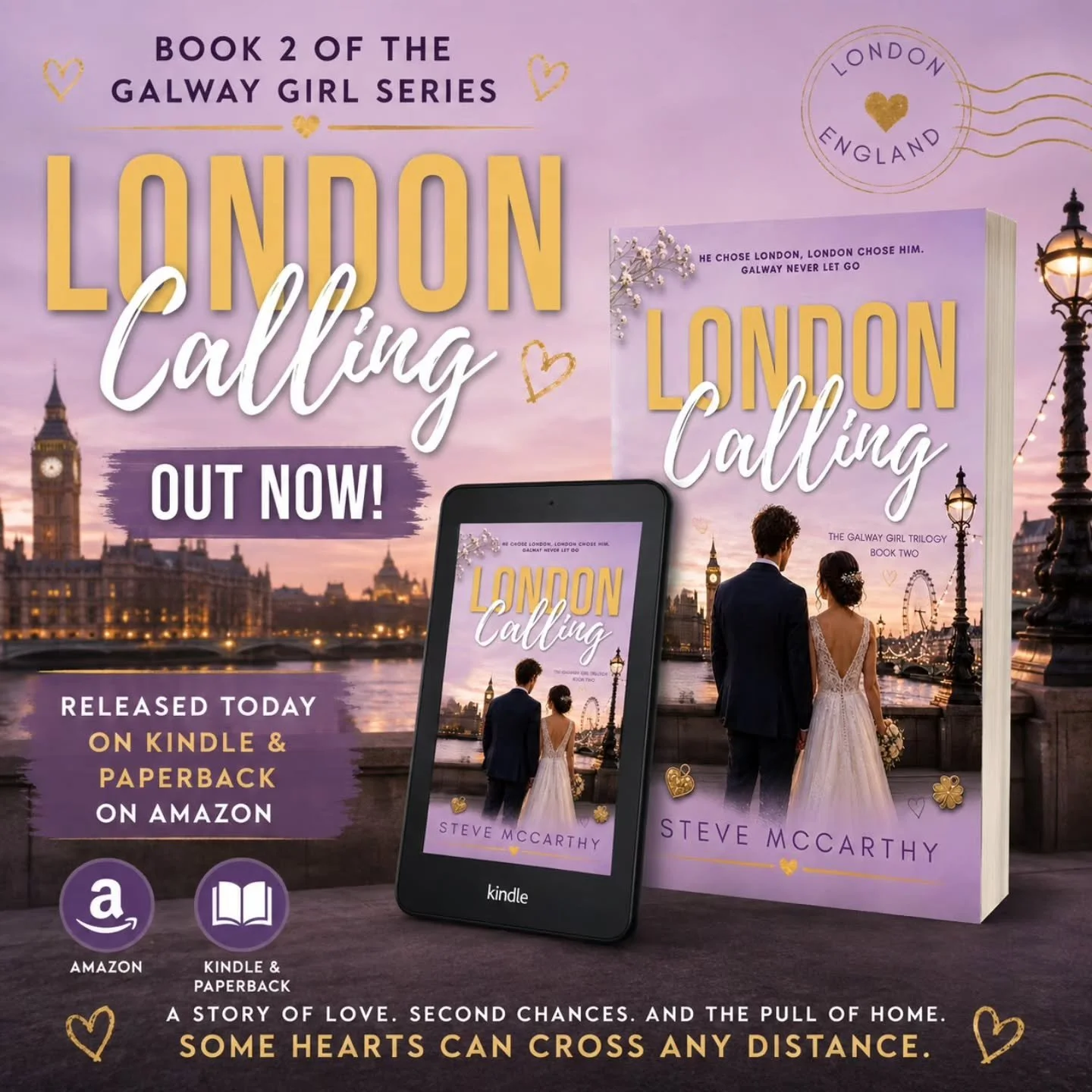 It's here! 💜📚

London Calling is officially out now on Kindle and Paperback on Amazon!

Book Two of the Galway Girl series continues Tom's story&mdash;a heartfelt journey of love, second chances, and the choices that shape our lives.

 If you enjoy