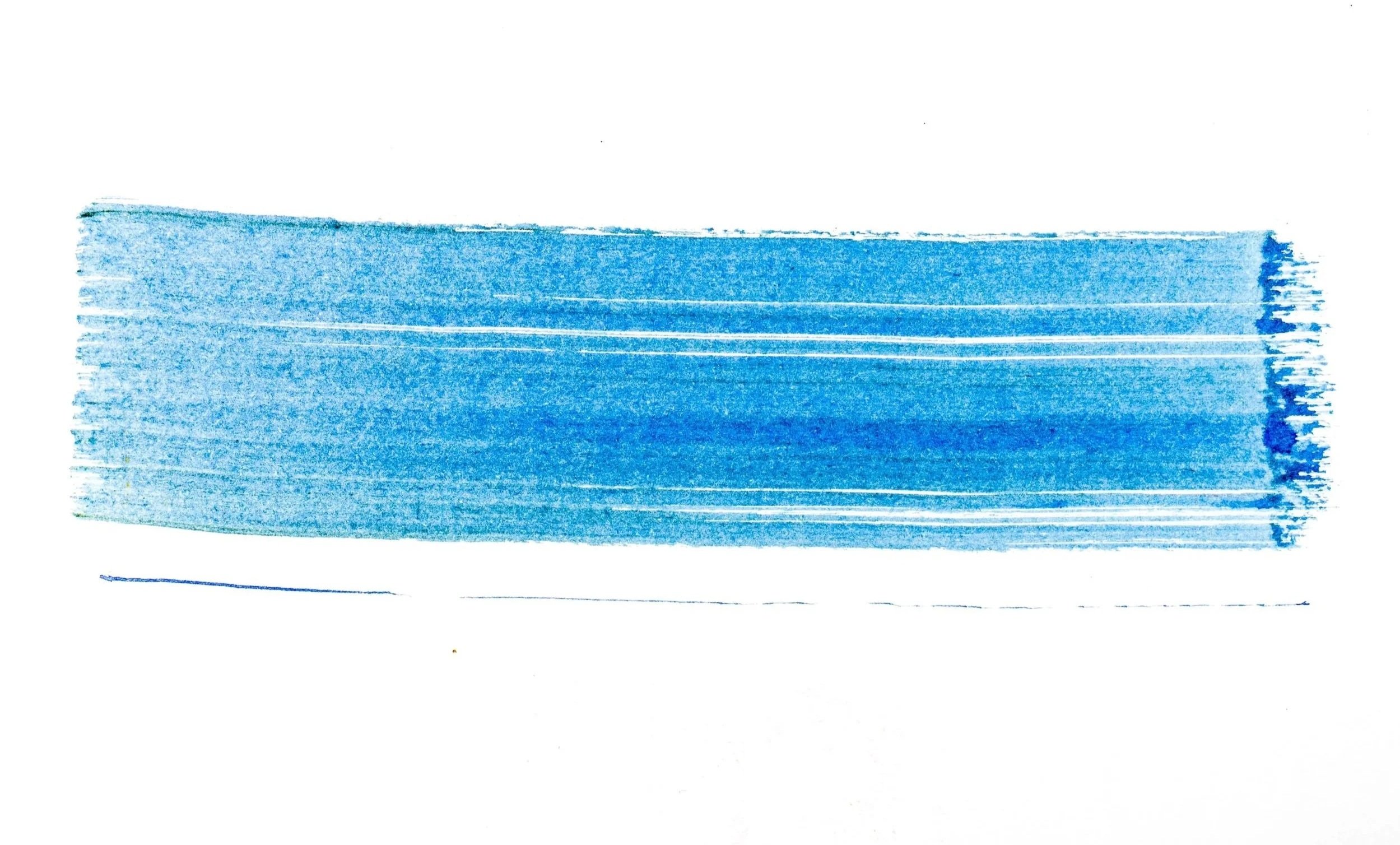 A horizontal streak of blue watercolor paint on white paper.