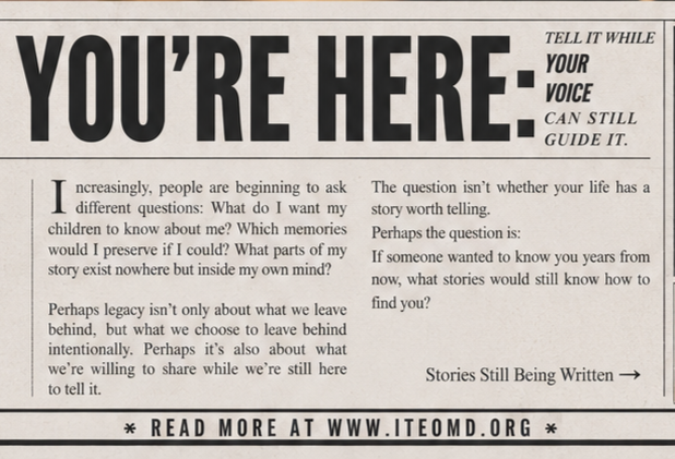 Editorial-style feature encouraging individuals to preserve their stories while they are here to tell them.
