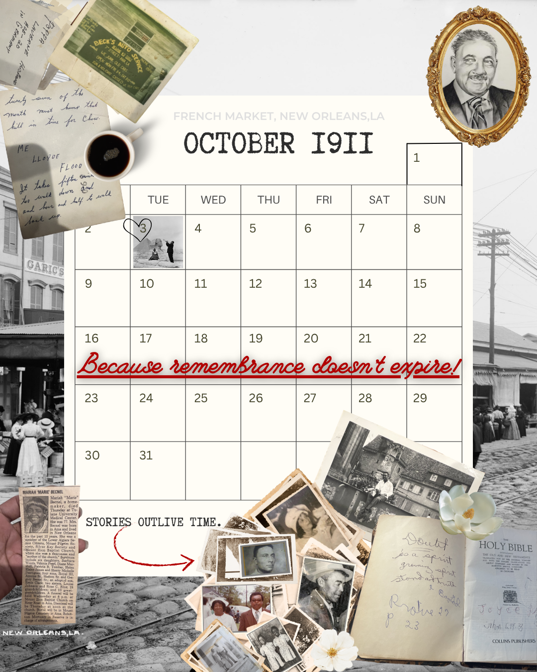 Vintage keepsakes, handwritten notes, and family photographs representing the preservation of personal and family history.