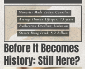 Close-up of a newspaper headline and statistics about human history and life span