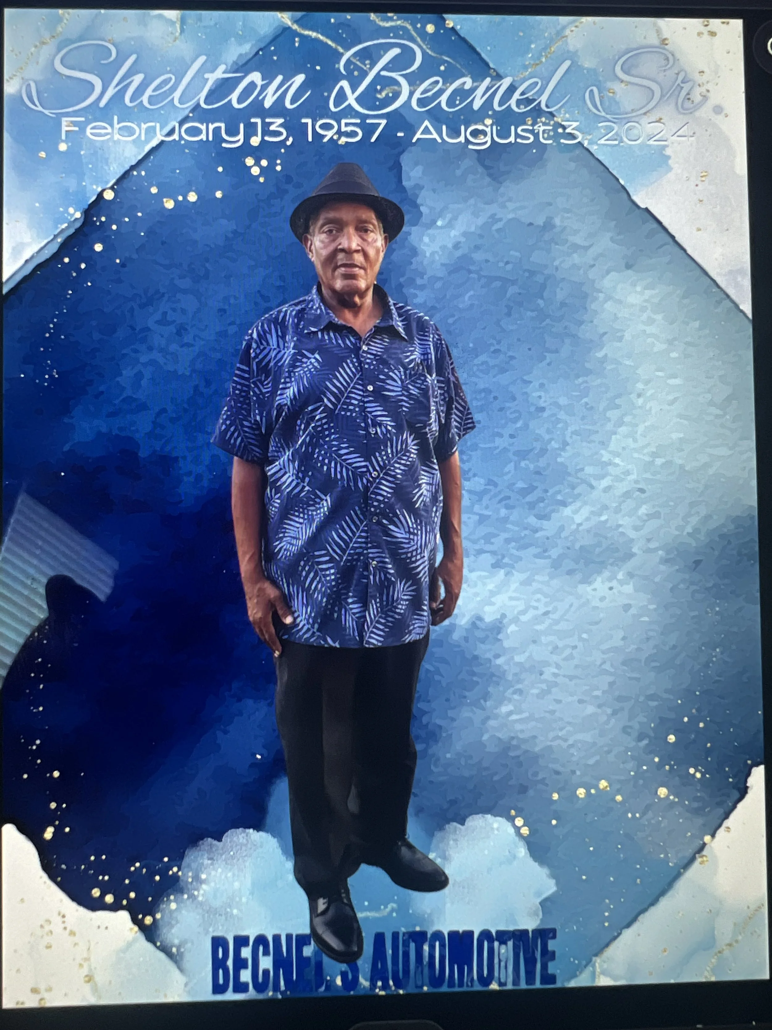 Digital obituary for Shelton Becnel Sr. presented as part of a professionally designed memorial and legacy archive.
