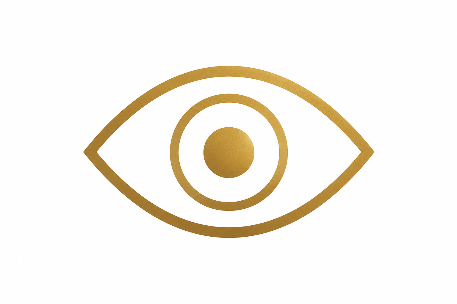 A gold-colored eye symbol with concentric circles inside, on a white background.