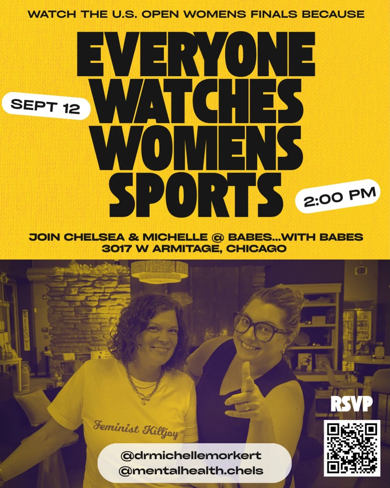 Duh. Everyone watches women&rsquo;s sports. 🎾✨

Join me and my friend Dr Michelle Morkert for the U.S. Open Women&rsquo;s Finals at Babes&hellip;With Babes! Grab a friend and let&rsquo;s cheer them on together, in community with other enthusiasts. 
