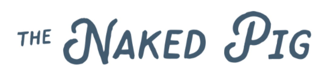 The logo of 'The Naked Pig' in dark blue cursive font with the word 'THE' above 'NAKED PIG'.