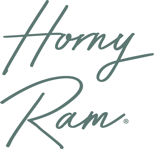 Stylized text that says 'Horney Ram' with a handwritten script font.