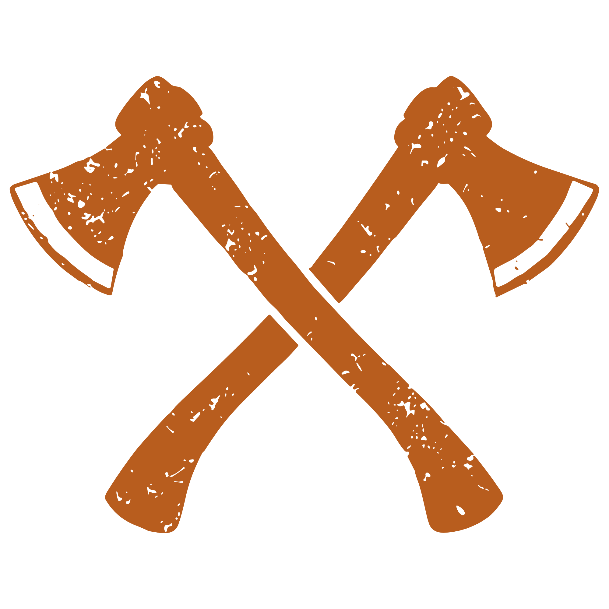 Two crossed vintage axe illustrations in orange—Icon for Digital marketing, services offered for businesses by Maplewood Marketing.