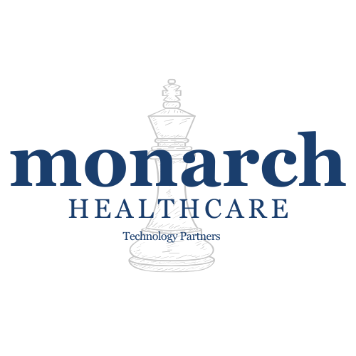 Logo for Monarch Healthcare with a crown and chess piece design, featuring the words 'monarch' and 'HEALTHCARE' and 'Technology Partners' underneath.