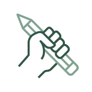 A hand holding a pen in a writing position.