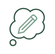 Outline of a thought bubble with a pencil inside