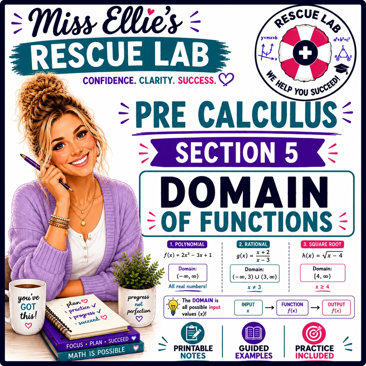 Pre Calculus 1.5 Domain of Functions Notes