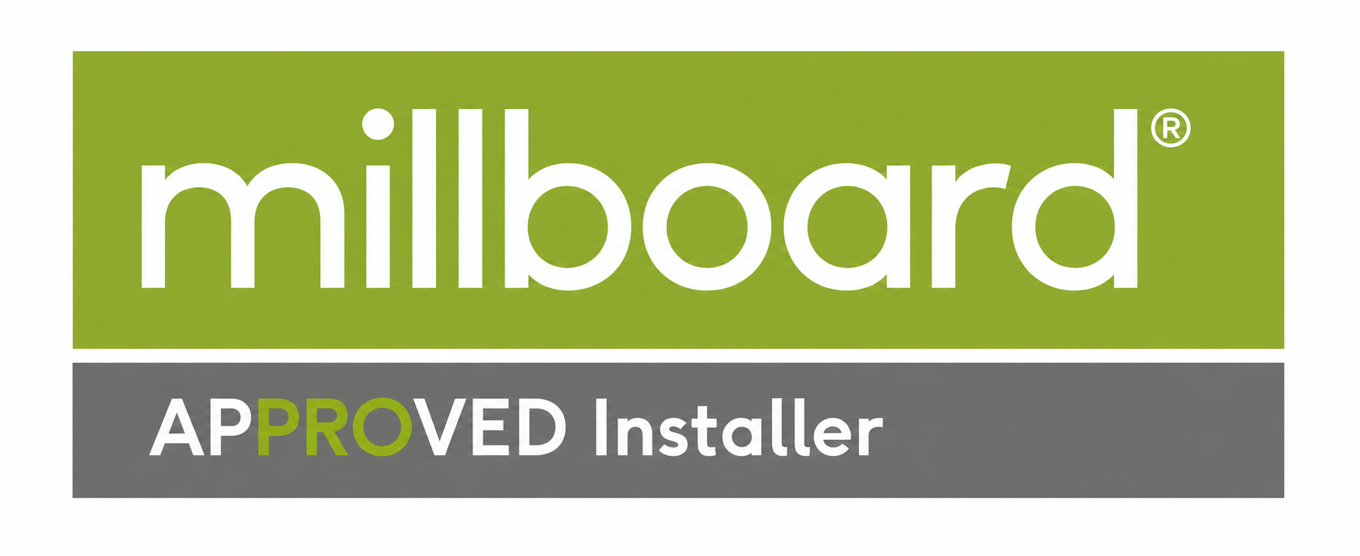 Milgard logo with a green background and white text, and an 'Approved Installer' badge with a gray background and white and green text.
