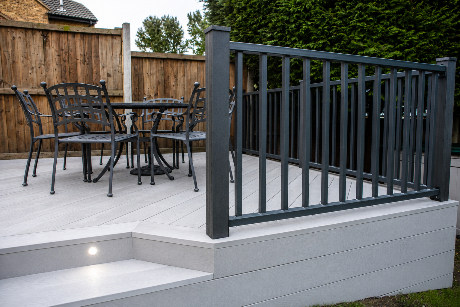Stainless steel handrails for raised decking London