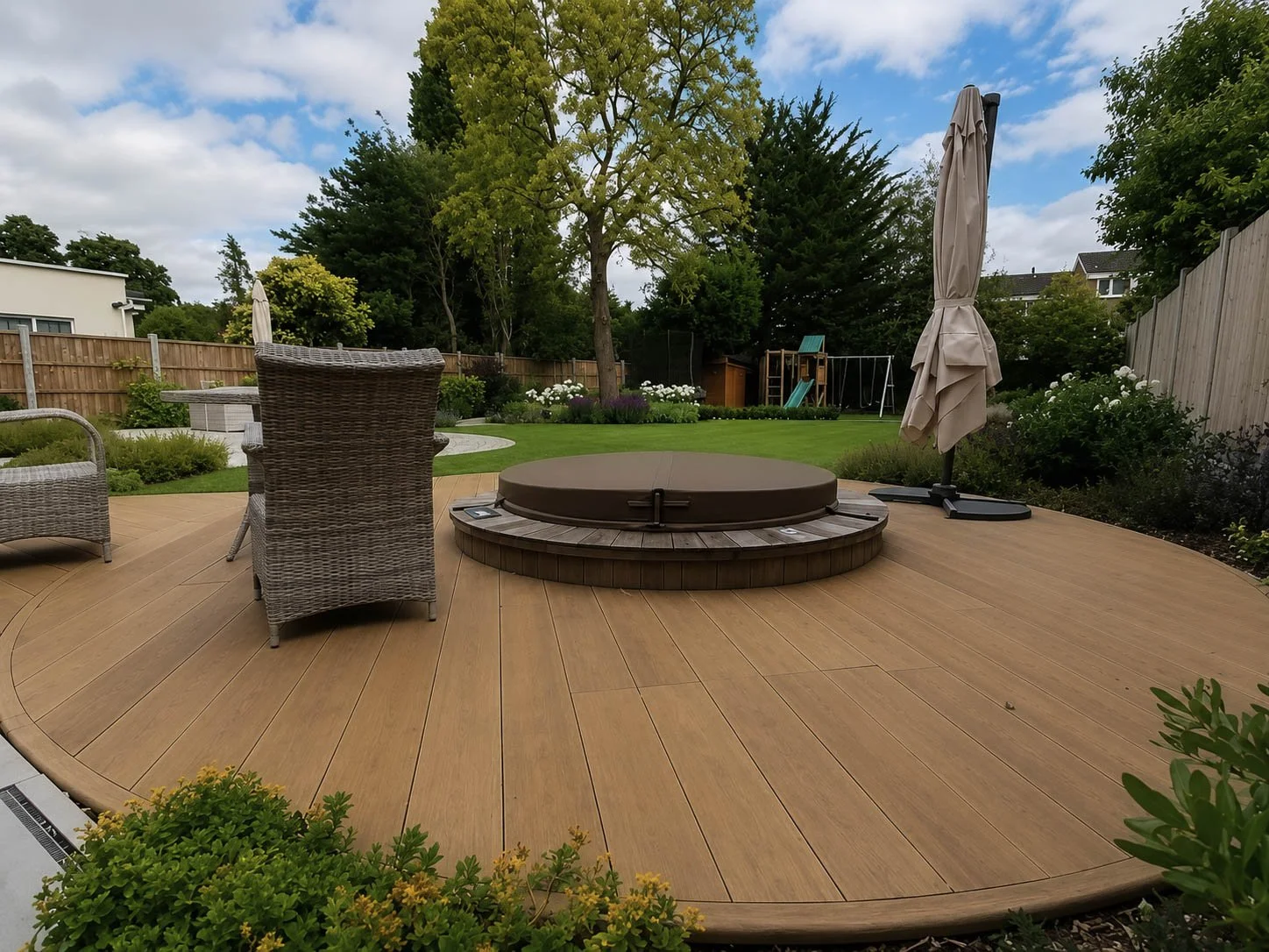 Circular Millboard Decking with Sunken Hot Tub – Loughton, Essex.jpg