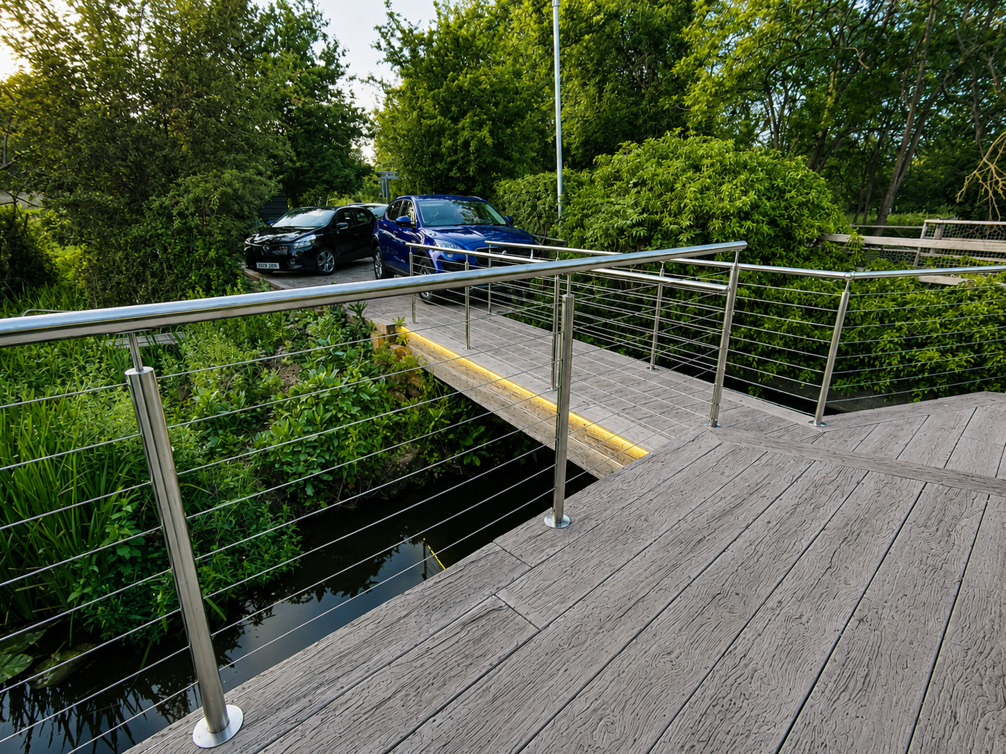 Stainless steel handrails for raised decking London