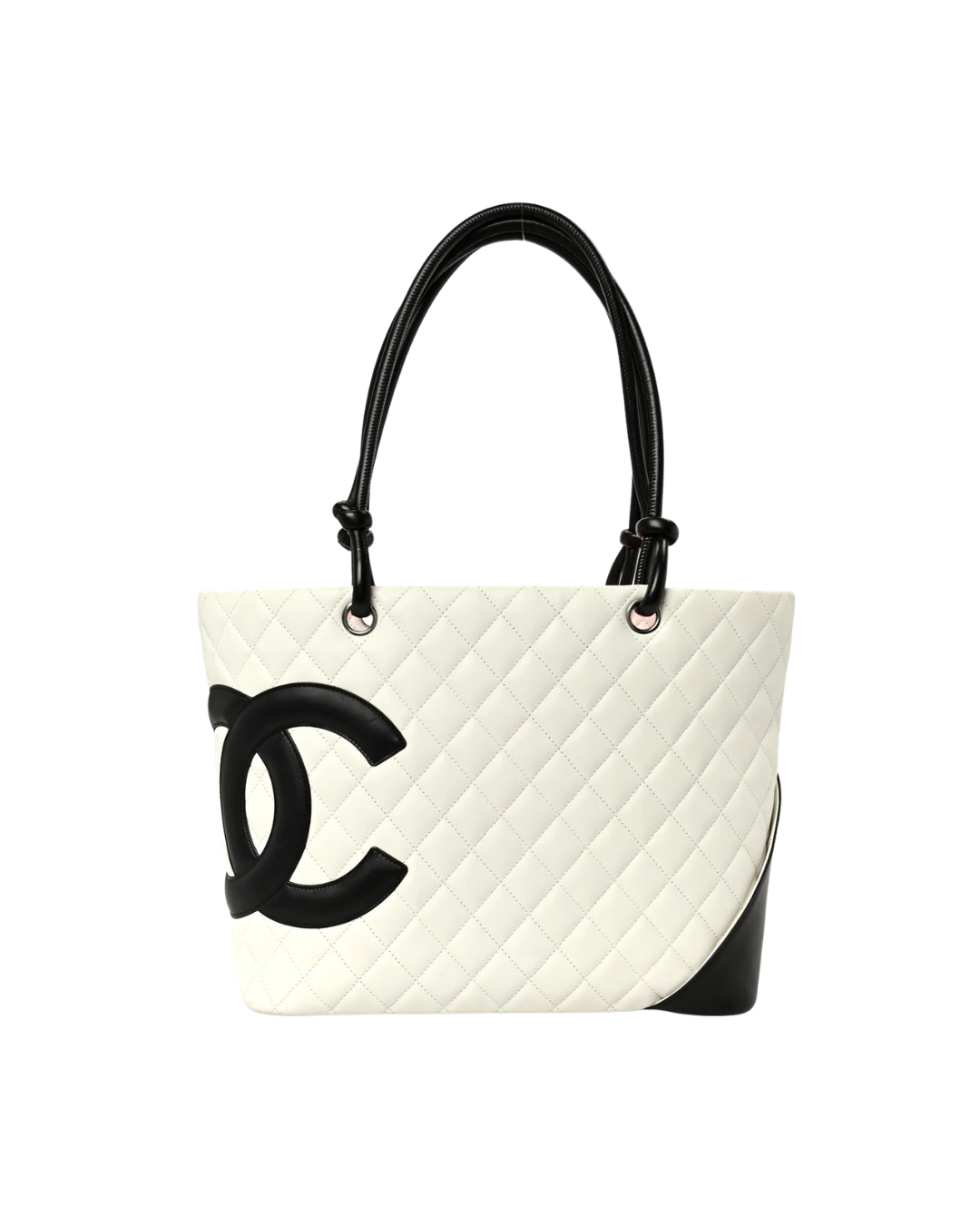 Chanel Large Cambon Tote – White Black Quilted Calfskin Leather CC Logo Shoulder Bag