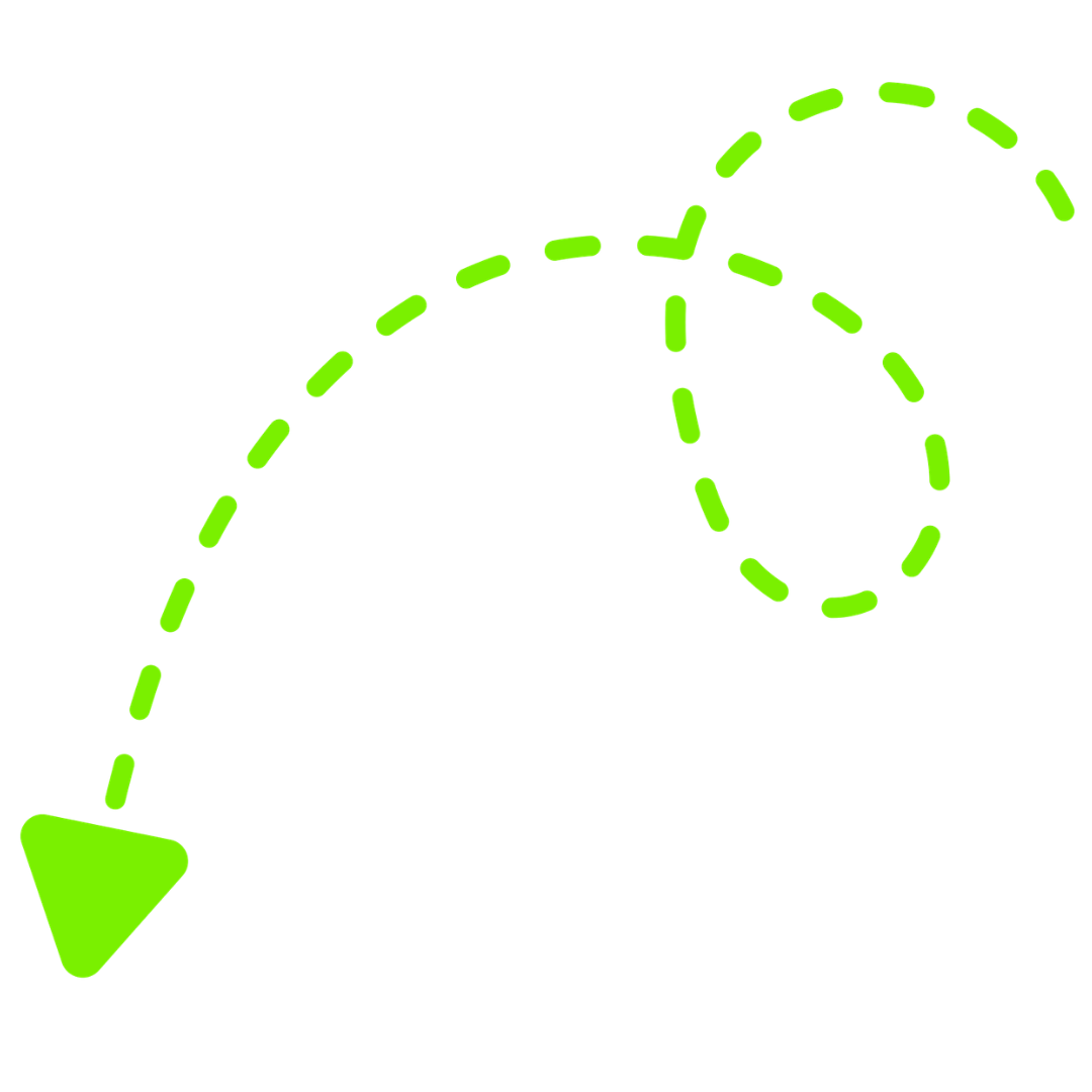 A green dashed arrow moving in a curved path with a dotted circle at the top