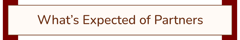 Slide with the title 'What's Expected of Partners' on a red and beige background.