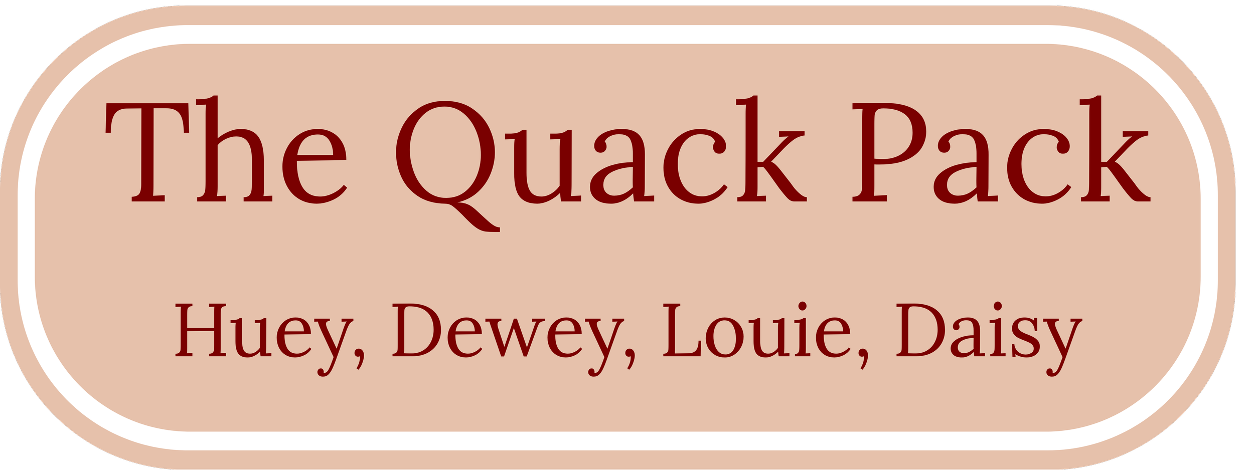 Logo for The Quack Pack with names Huey, Dewey, Louie, Daisy.