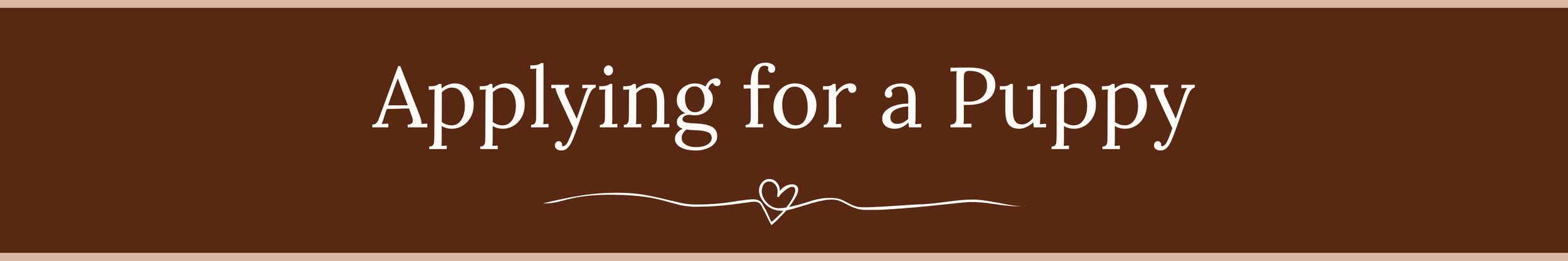 Applying for a puppy, text on a brown background with a decorative heart