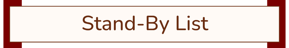 Stand-By List banner with brown text on a light background.
