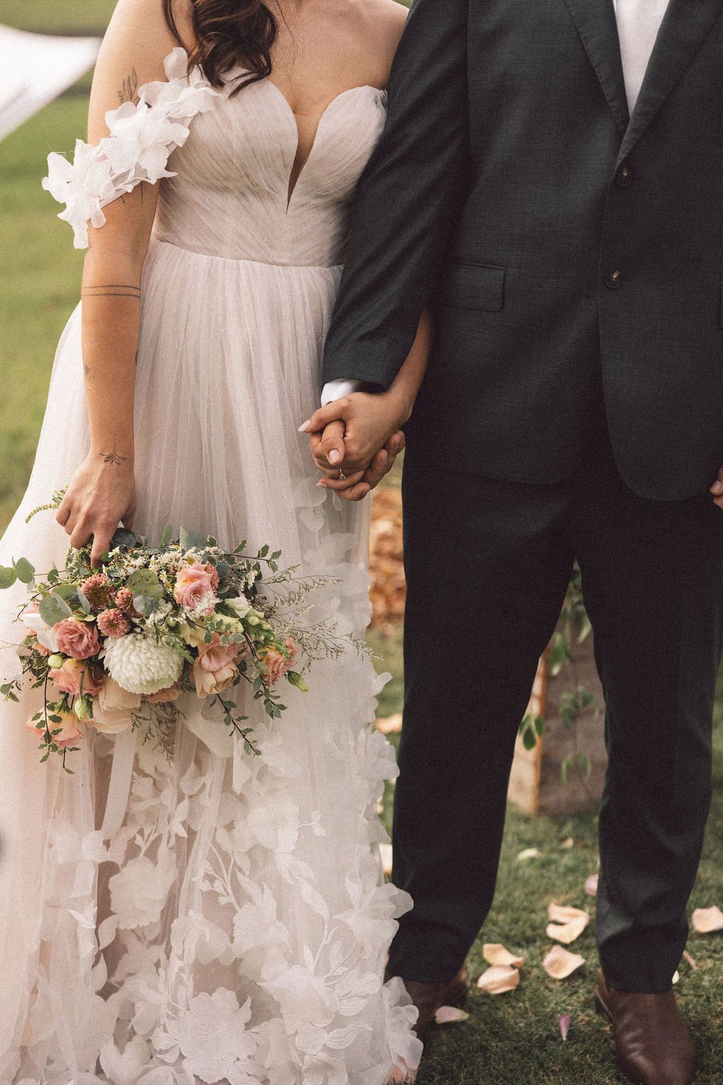 rustic romantic wedding bouquet in soft pink and sage green