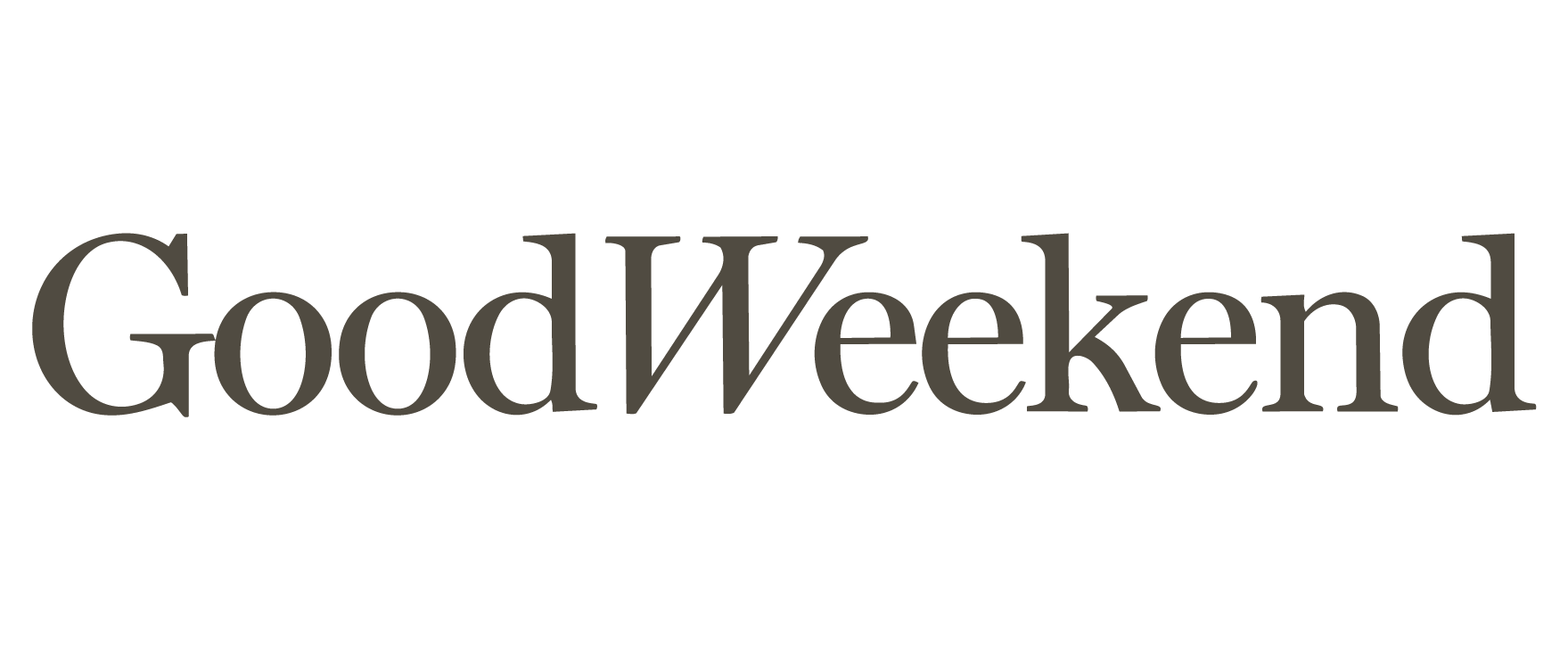 Text reading "Good Weekend" in black font on a gray background.