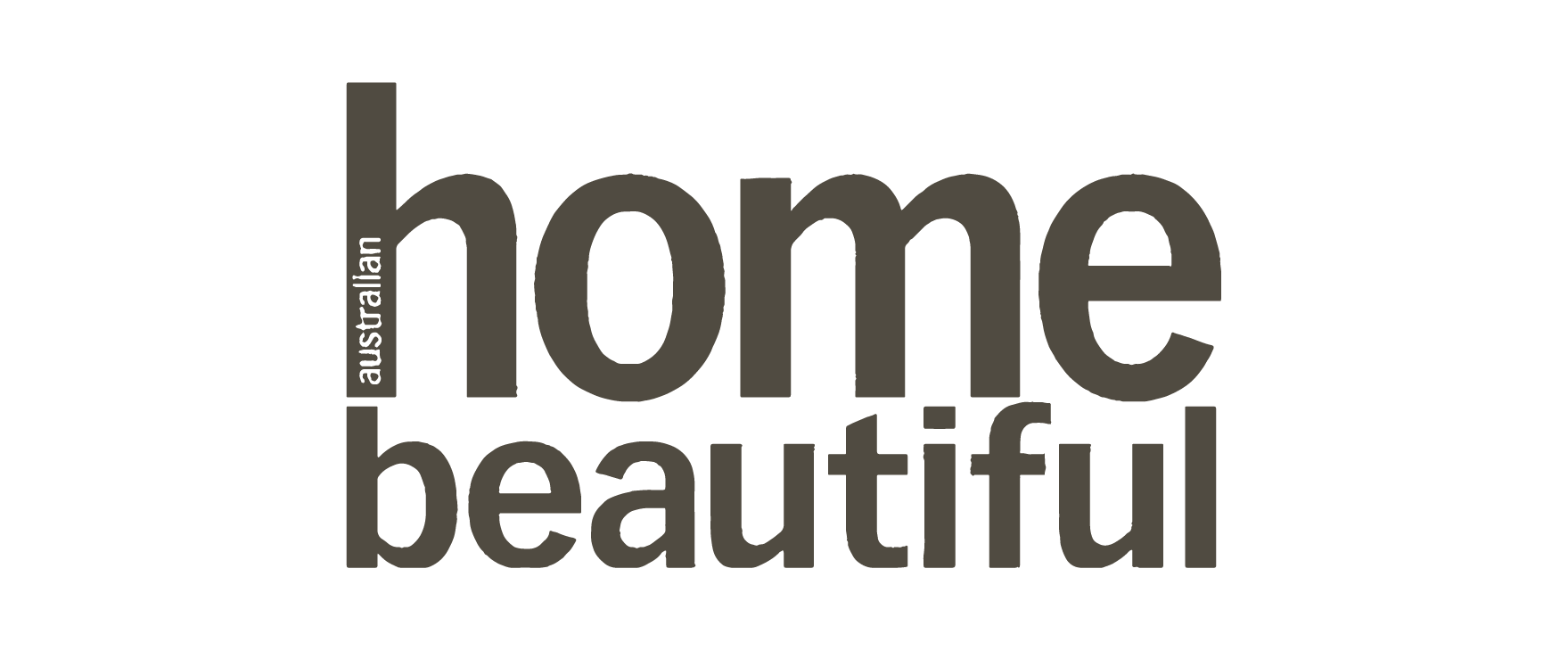 A typographic representation of the words 'Home' in large letters, with 'Australiana' vertically aligned on the letter 'h'. The phrase 'home beautiful' is in a smaller font below.