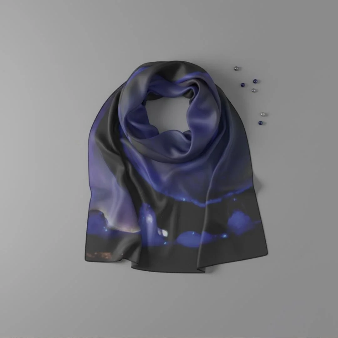 Blue Hour Icicle Photography Scarf, Moody Indigo Winter Art Wrap