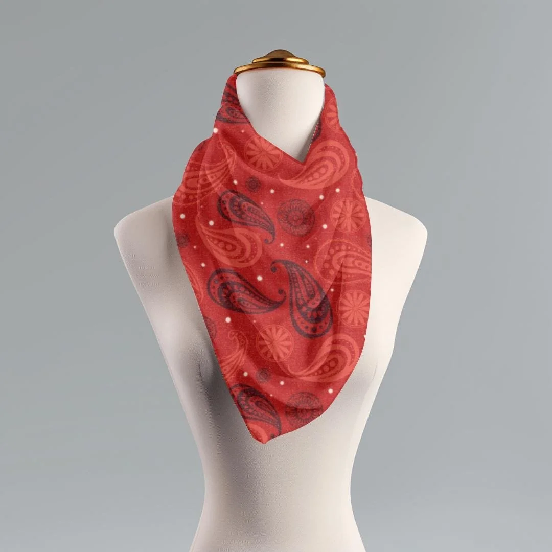 Red Paisley Scarf: Lightweight Boho Wrap, Elegant Fall Accessory