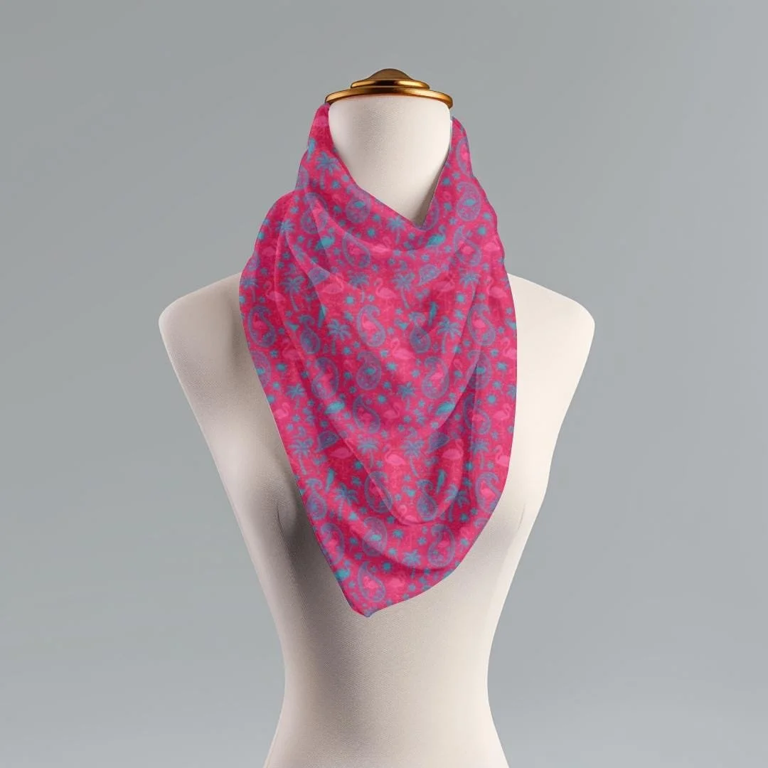Flamingo Paisley Scarf: Fuchsia Aqua Tropical Beach Wrap