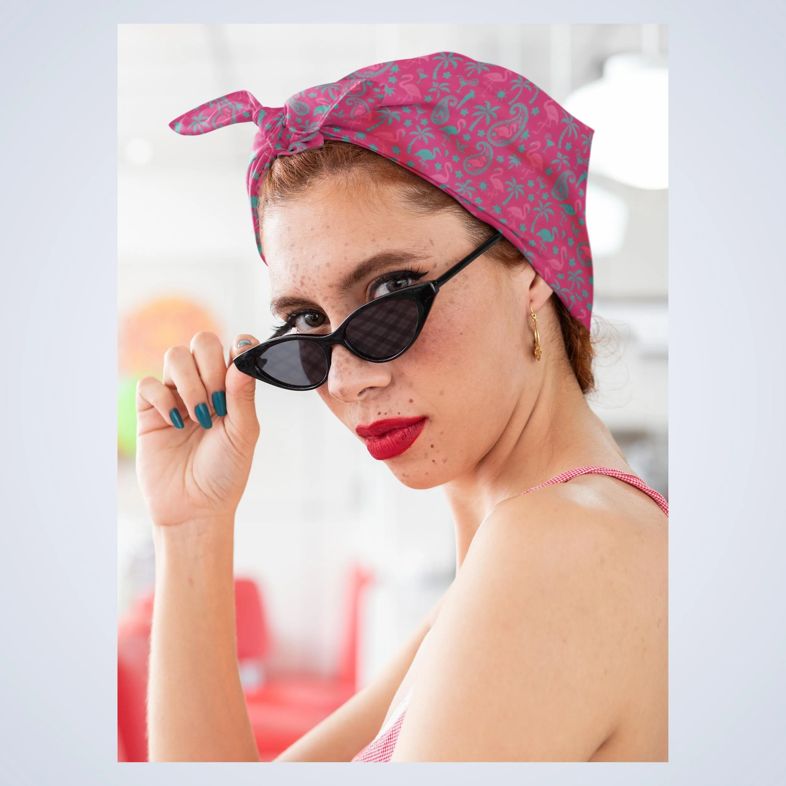 Flamingo Paisley Beach Bandana – Fuchsia & Aqua All-Over Print Bandana with Tropical Summer Vibes