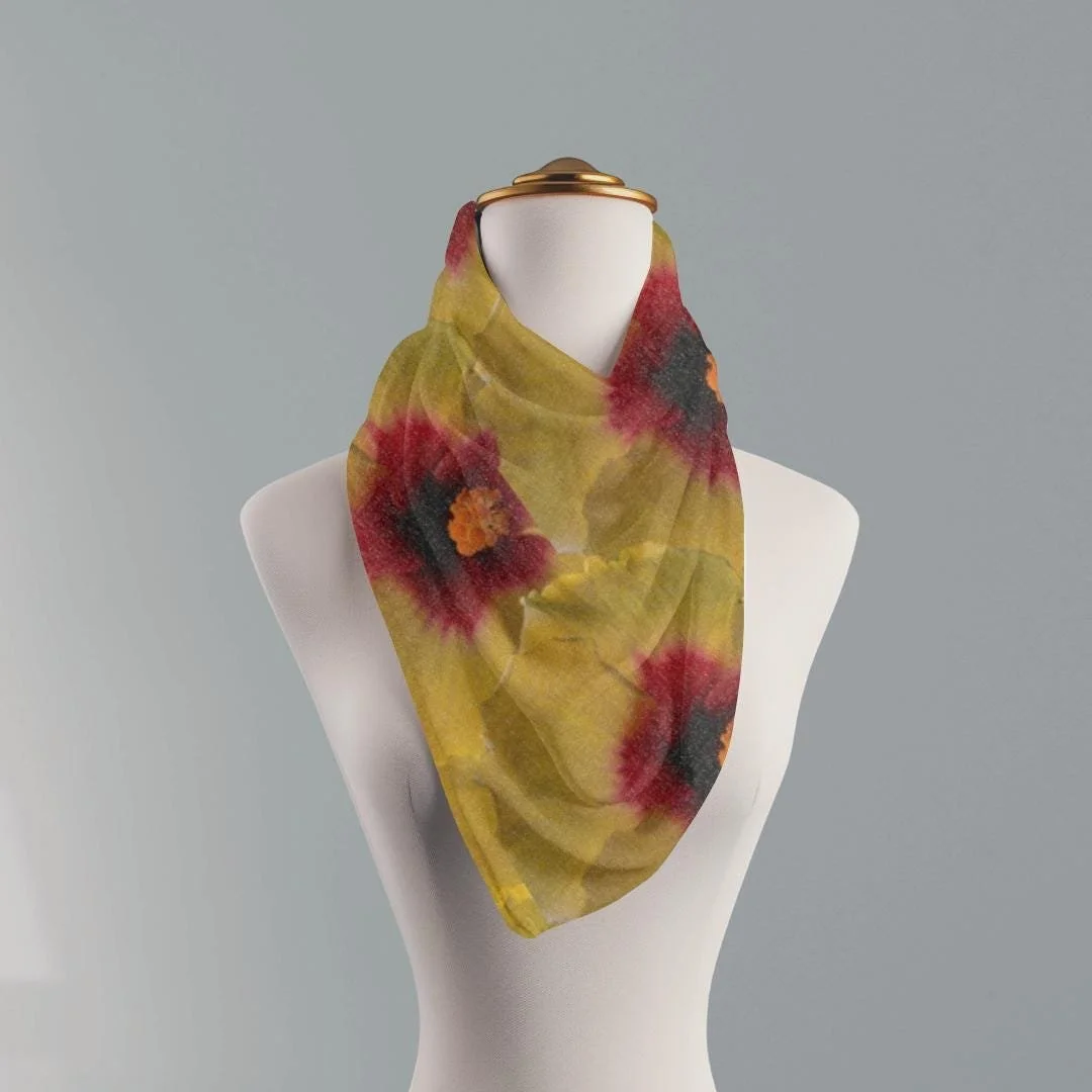 Golden Hibiscus Watercolor Scarf, Tropical Botanical Floral Wrap, Boho Summer Shawl