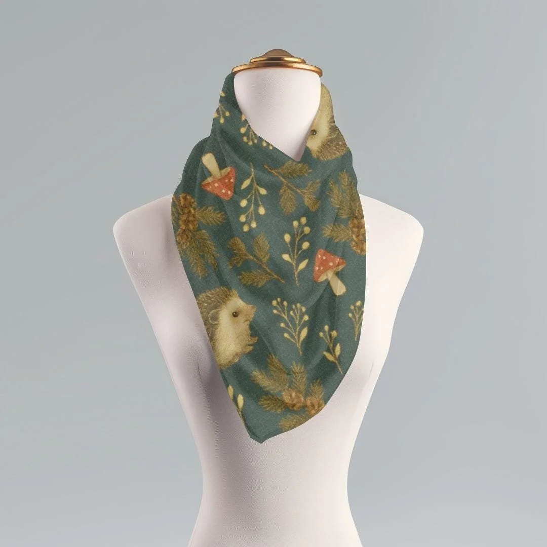 Winter Woodland Hedgehog Scarf, Cottagecore Forest Shawl